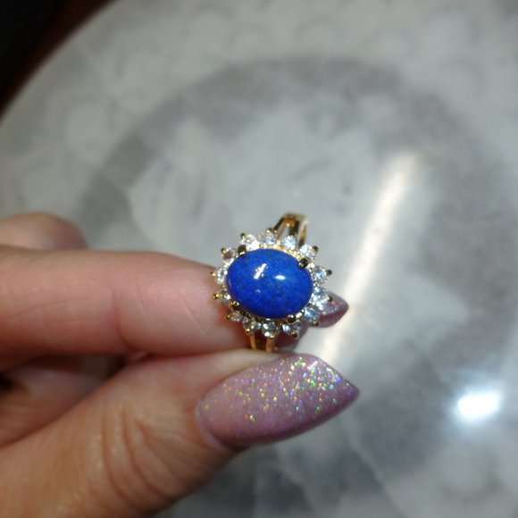 18k Yellow Gold EP Lapis Lazuli Swarovski Crystals Designer Dolphin Ore Size 7 - Picture 4 of 10